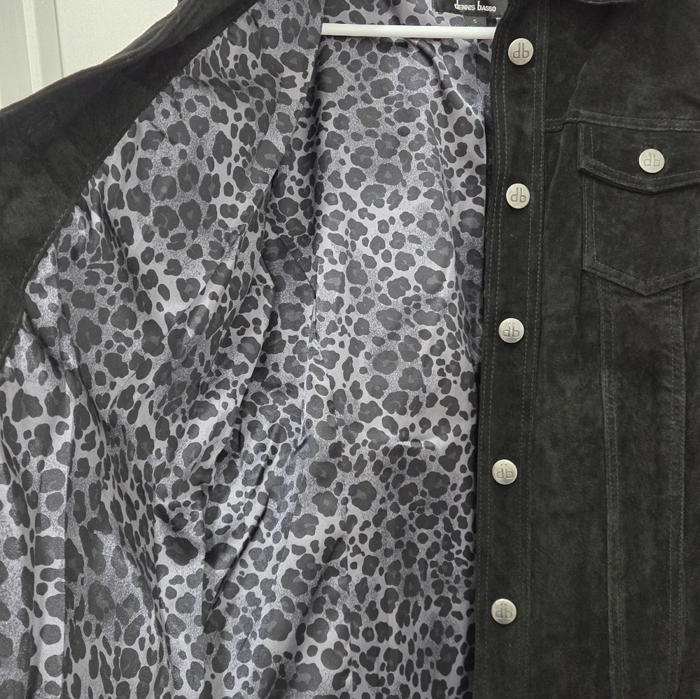 Dennis Basso Suede Leather Button Front Black Jacket Women’s Sz Small Washable - Picture 5 of 16